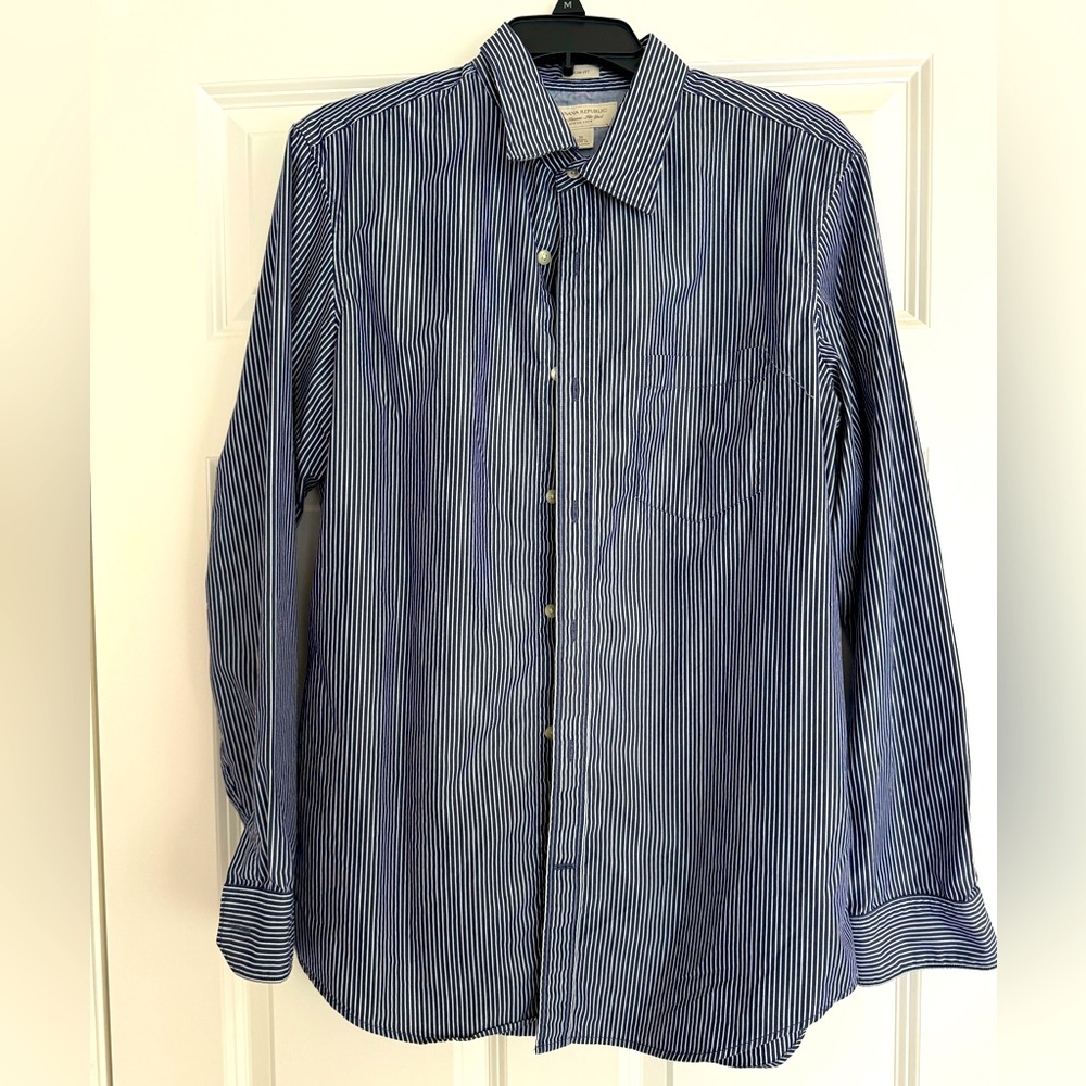 Banana Republic San Francisco New York Mens Shirt White/ Blue